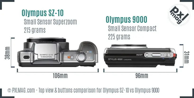 Olympus SZ-10 vs Olympus 9000 top view buttons comparison