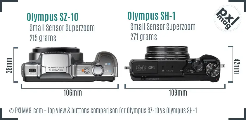 Olympus SZ-10 vs Olympus SH-1 top view buttons comparison