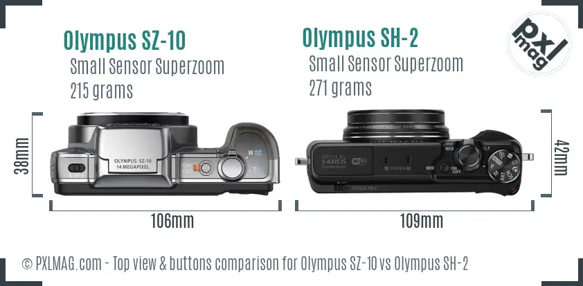 Olympus SZ-10 vs Olympus SH-2 top view buttons comparison