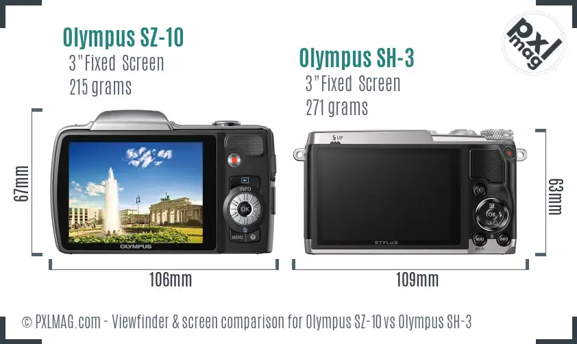 Olympus SZ-10 vs Olympus SH-3 Screen and Viewfinder comparison