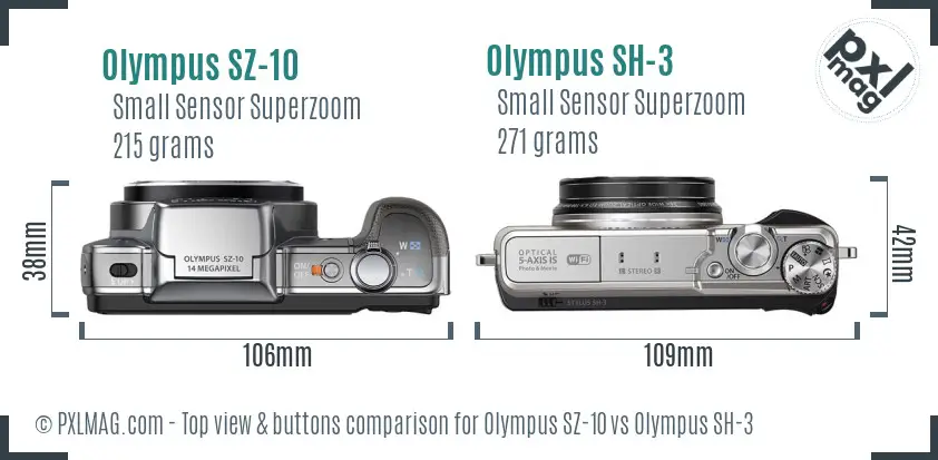 Olympus SZ-10 vs Olympus SH-3 top view buttons comparison