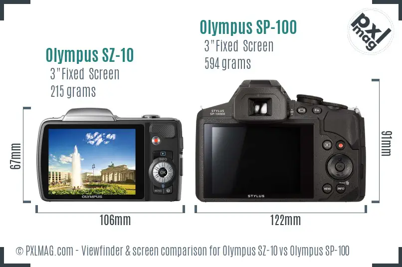 Olympus SZ-10 vs Olympus SP-100 Screen and Viewfinder comparison