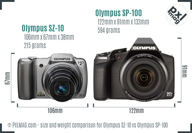 Olympus SZ-10 vs Olympus SP-100 size comparison