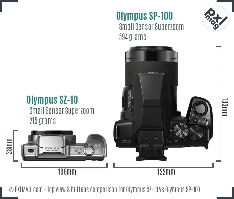 Olympus SZ-10 vs Olympus SP-100 top view buttons comparison