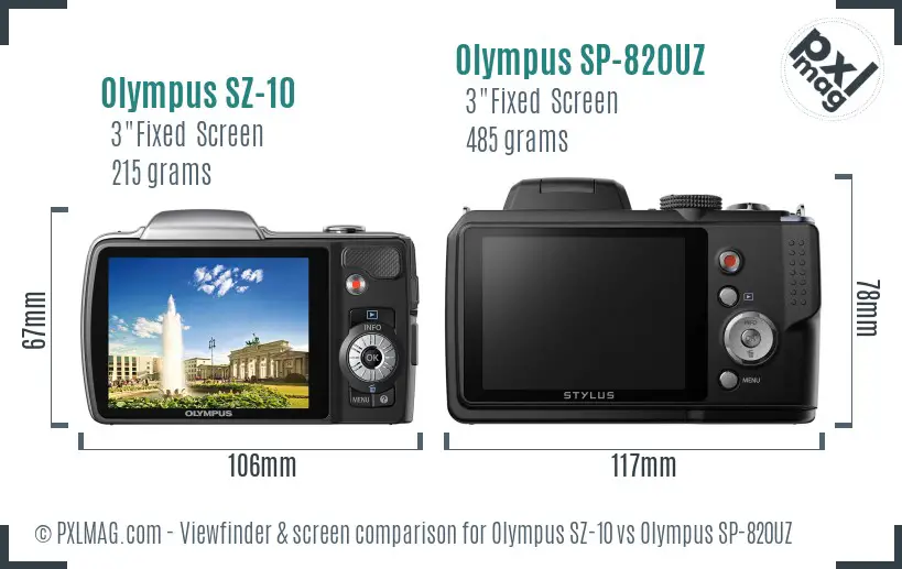 Olympus SZ-10 vs Olympus SP-820UZ Screen and Viewfinder comparison