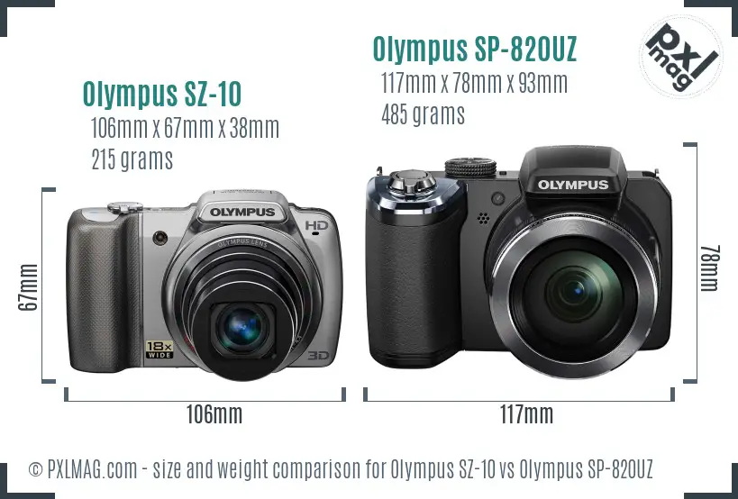 Olympus SZ-10 vs Olympus SP-820UZ size comparison