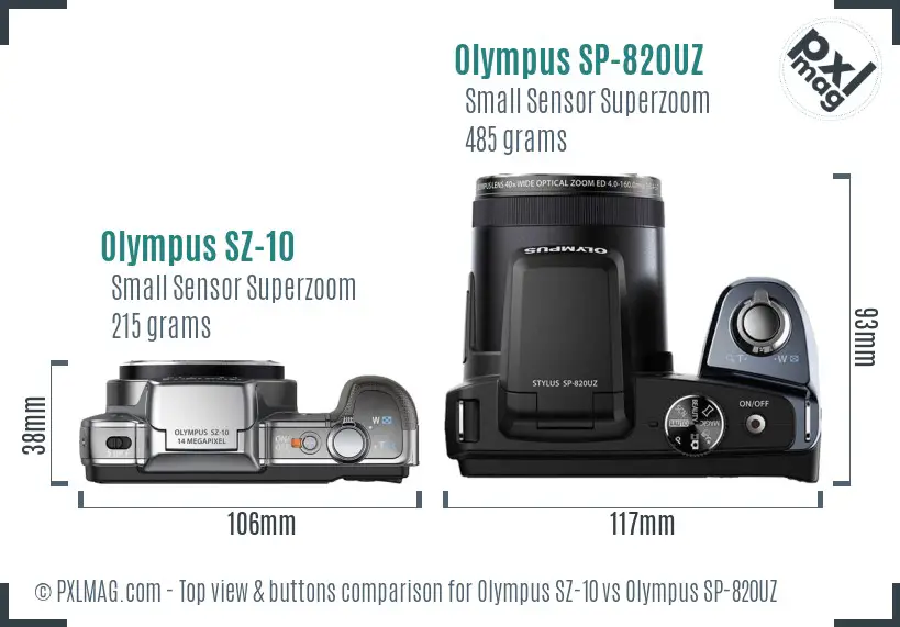 Olympus SZ-10 vs Olympus SP-820UZ top view buttons comparison