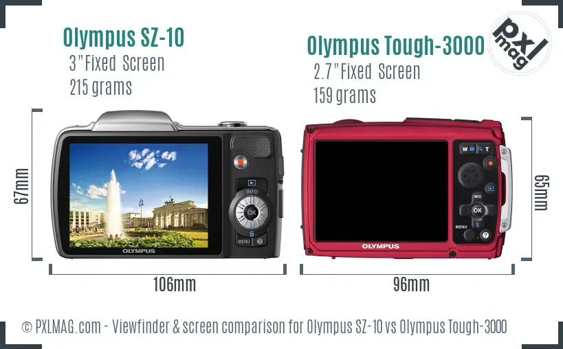 Olympus SZ-10 vs Olympus Tough-3000 Screen and Viewfinder comparison