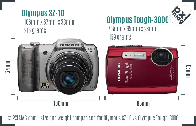 Olympus SZ-10 vs Olympus Tough-3000 size comparison