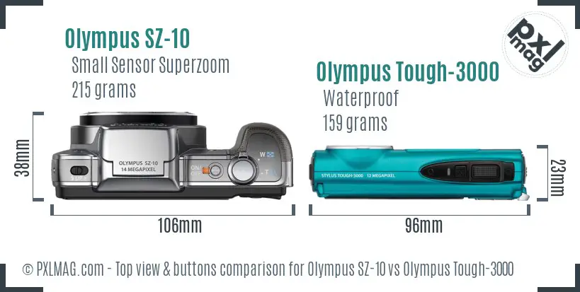 Olympus SZ-10 vs Olympus Tough-3000 top view buttons comparison