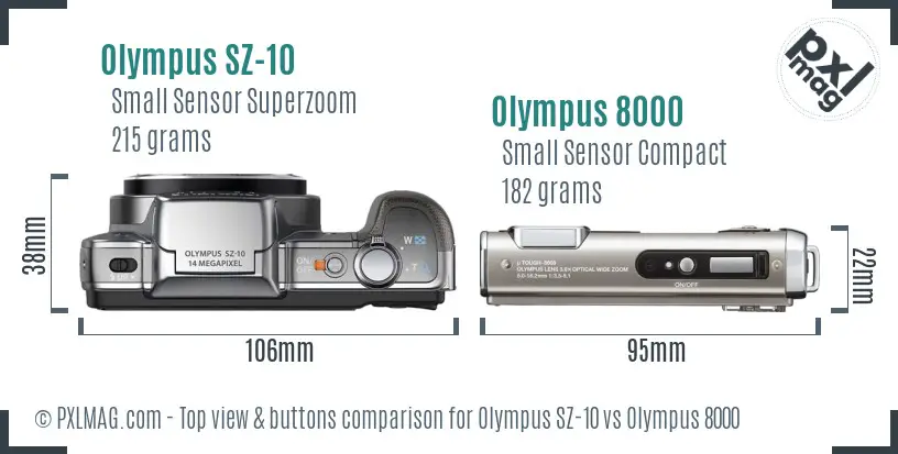 Olympus SZ-10 vs Olympus 8000 top view buttons comparison