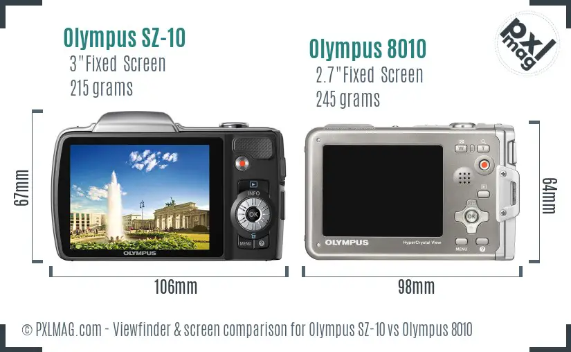 Olympus SZ-10 vs Olympus 8010 Screen and Viewfinder comparison