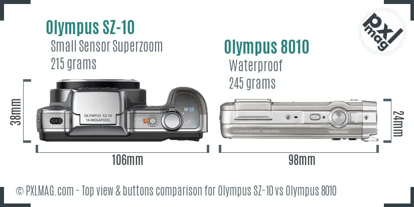Olympus SZ-10 vs Olympus 8010 top view buttons comparison