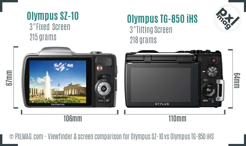 Olympus SZ-10 vs Olympus TG-850 iHS Screen and Viewfinder comparison