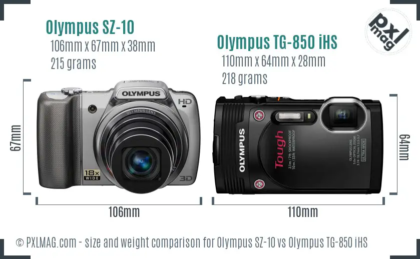 Olympus SZ-10 vs Olympus TG-850 iHS size comparison
