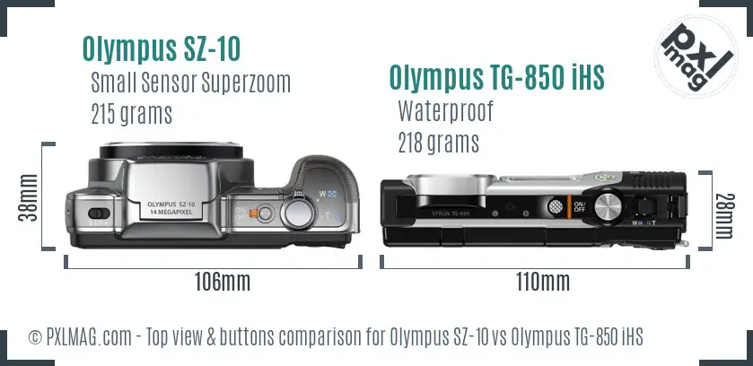 Olympus SZ-10 vs Olympus TG-850 iHS top view buttons comparison