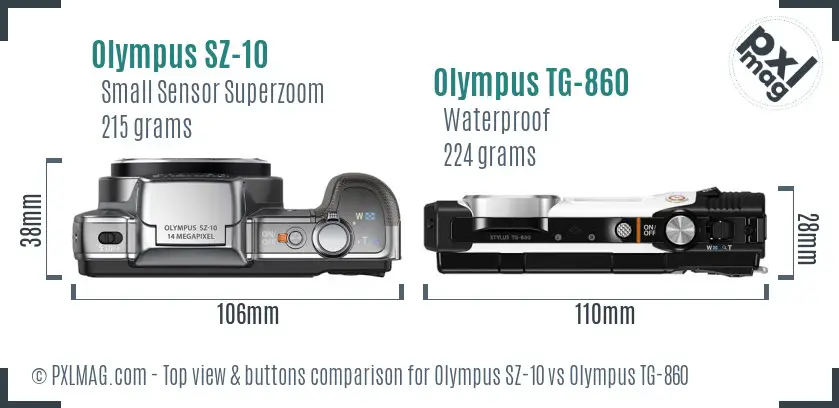 Olympus SZ-10 vs Olympus TG-860 top view buttons comparison