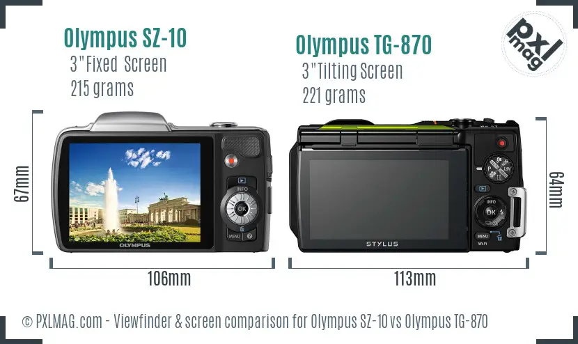 Olympus SZ-10 vs Olympus TG-870 Screen and Viewfinder comparison