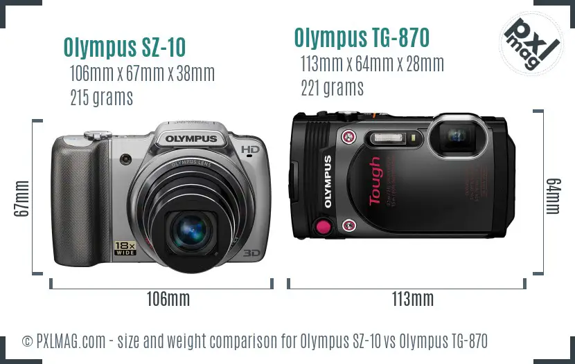 Olympus SZ-10 vs Olympus TG-870 size comparison