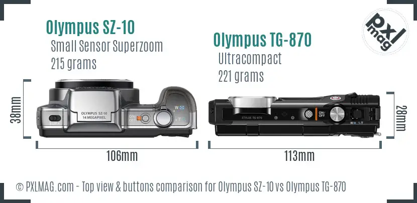 Olympus SZ-10 vs Olympus TG-870 top view buttons comparison
