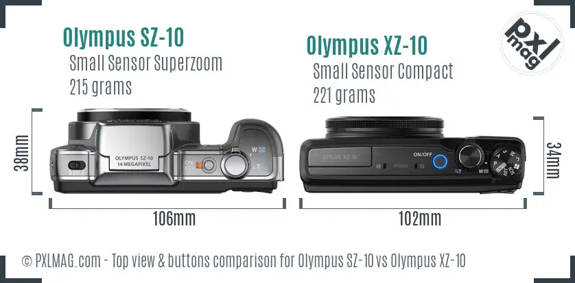 Olympus SZ-10 vs Olympus XZ-10 top view buttons comparison