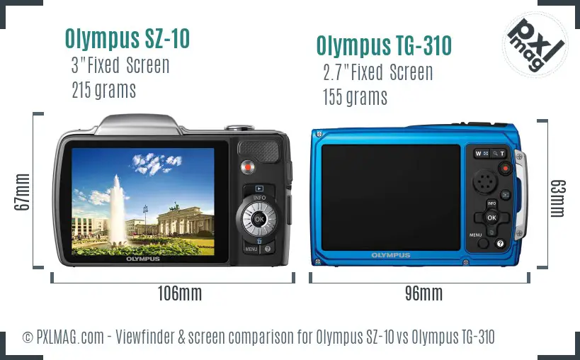 Olympus SZ-10 vs Olympus TG-310 Screen and Viewfinder comparison