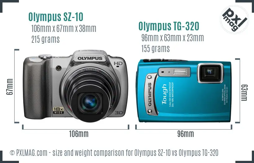 Olympus SZ-10 vs Olympus TG-320 size comparison