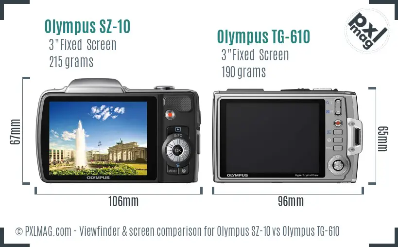 Olympus SZ-10 vs Olympus TG-610 Screen and Viewfinder comparison