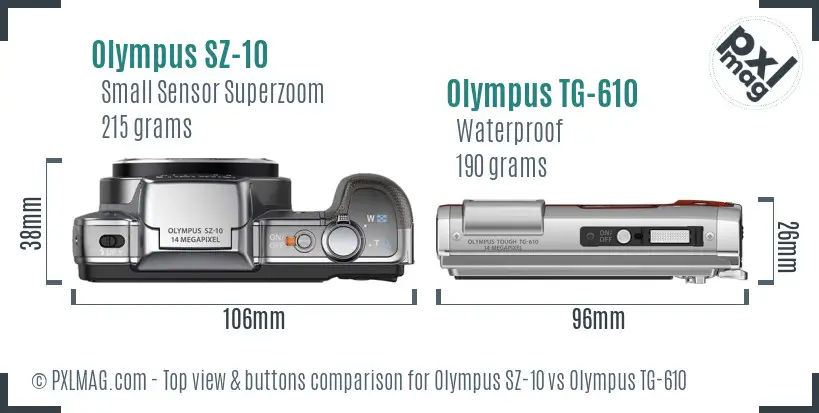 Olympus SZ-10 vs Olympus TG-610 top view buttons comparison