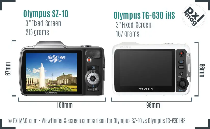 Olympus SZ-10 vs Olympus TG-630 iHS Screen and Viewfinder comparison