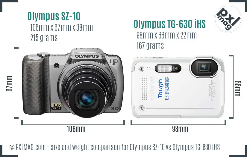 Olympus SZ-10 vs Olympus TG-630 iHS size comparison