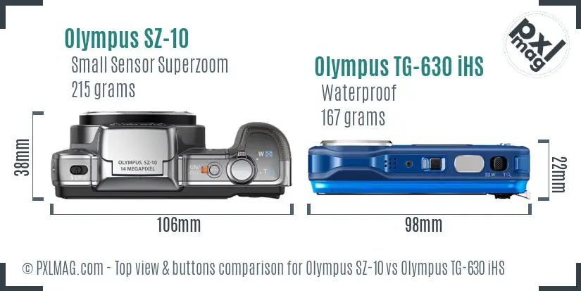 Olympus SZ-10 vs Olympus TG-630 iHS top view buttons comparison
