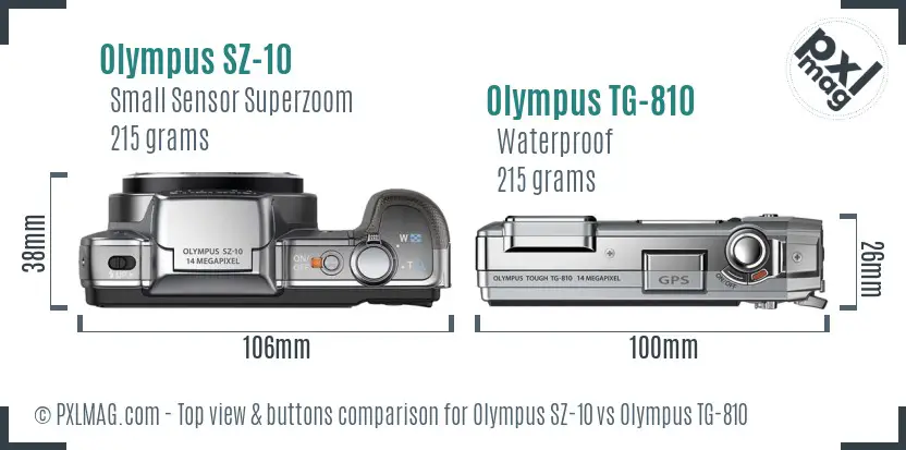 Olympus SZ-10 vs Olympus TG-810 top view buttons comparison