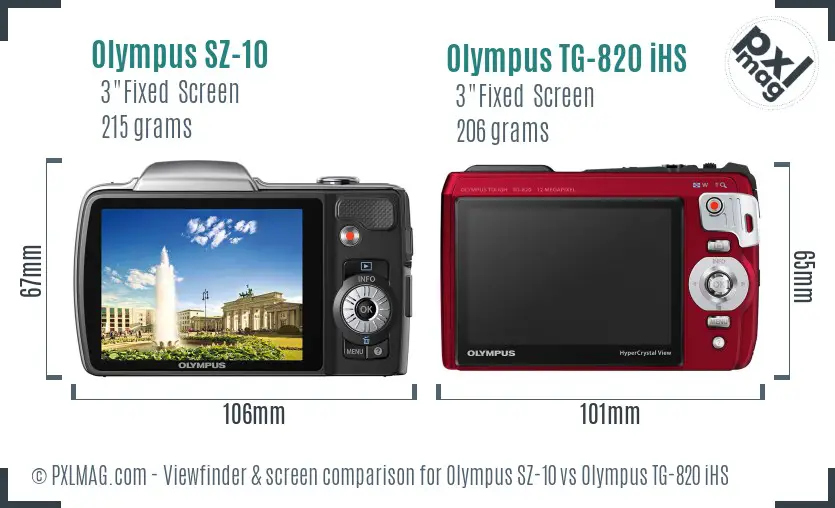 Olympus SZ-10 vs Olympus TG-820 iHS Screen and Viewfinder comparison