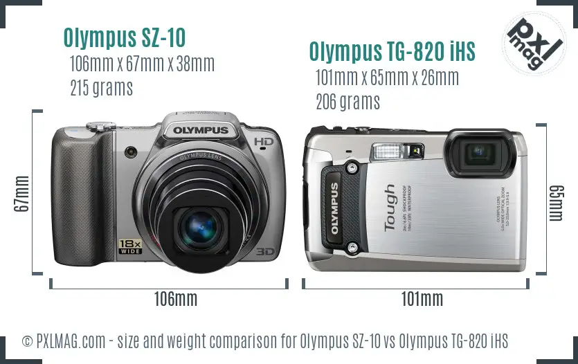 Olympus SZ-10 vs Olympus TG-820 iHS size comparison