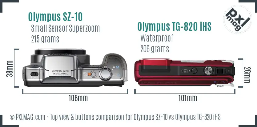 Olympus SZ-10 vs Olympus TG-820 iHS top view buttons comparison