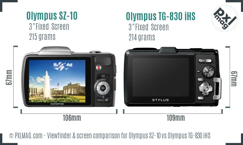 Olympus SZ-10 vs Olympus TG-830 iHS Screen and Viewfinder comparison