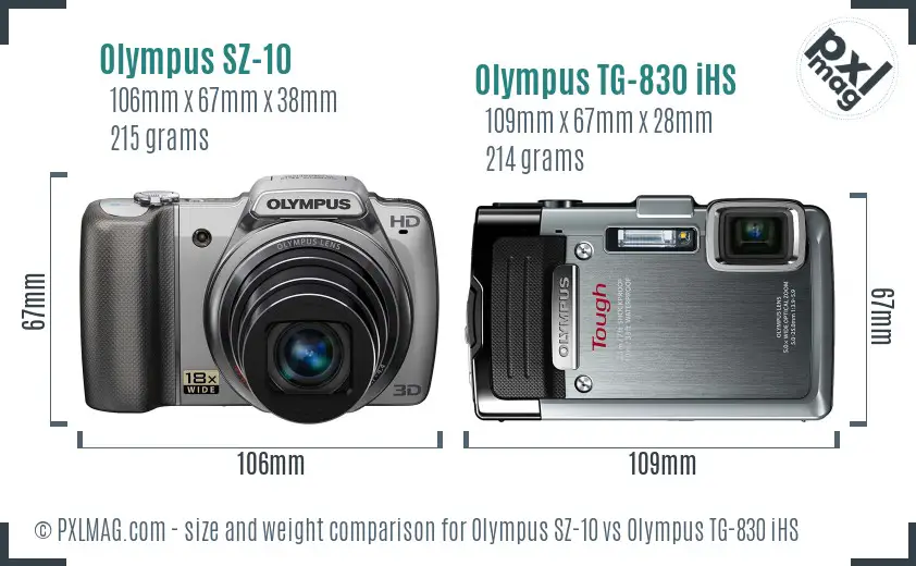 Olympus SZ-10 vs Olympus TG-830 iHS size comparison