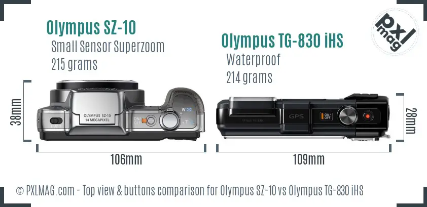 Olympus SZ-10 vs Olympus TG-830 iHS top view buttons comparison