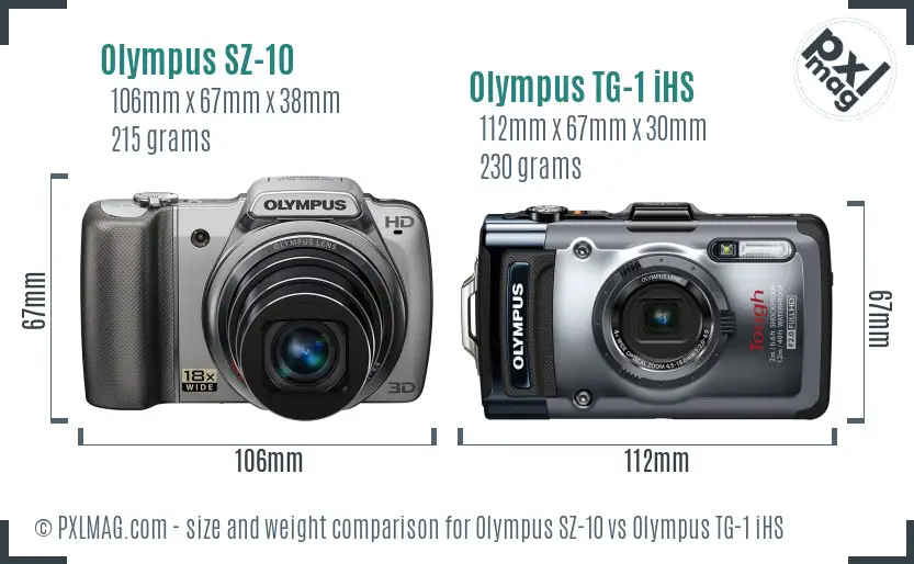 Olympus SZ-10 vs Olympus TG-1 iHS size comparison
