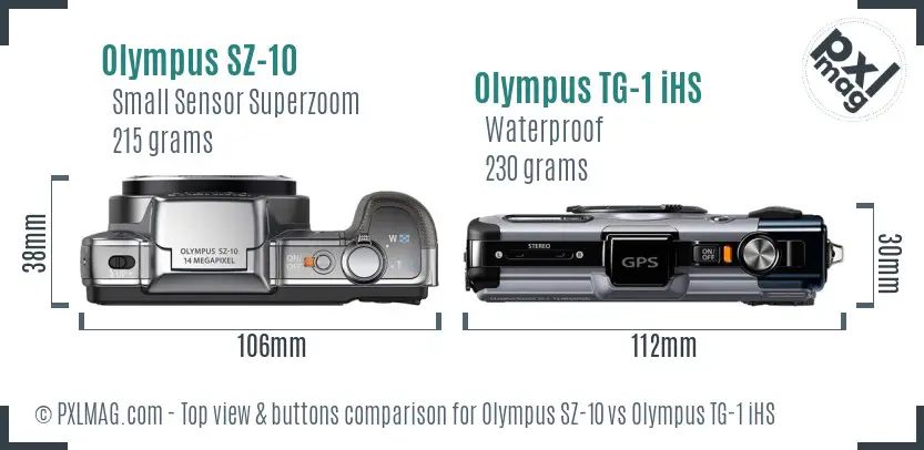 Olympus SZ-10 vs Olympus TG-1 iHS top view buttons comparison