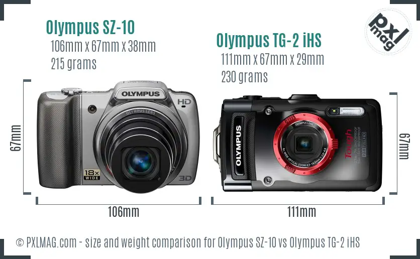 Olympus SZ-10 vs Olympus TG-2 iHS size comparison