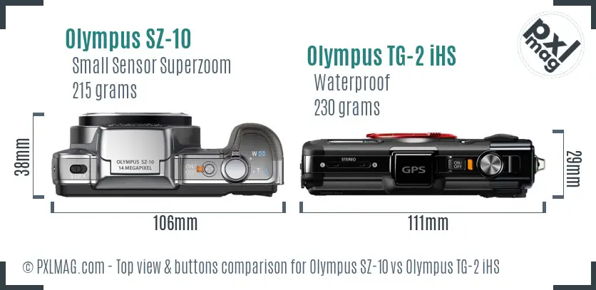 Olympus SZ-10 vs Olympus TG-2 iHS top view buttons comparison