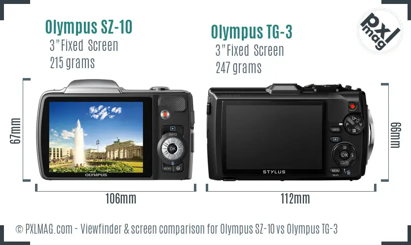 Olympus SZ-10 vs Olympus TG-3 Screen and Viewfinder comparison