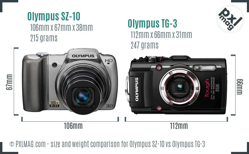 Olympus SZ-10 vs Olympus TG-3 size comparison