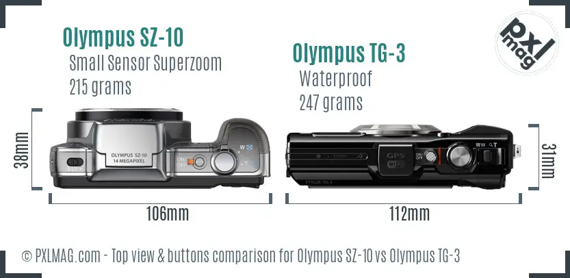 Olympus SZ-10 vs Olympus TG-3 top view buttons comparison