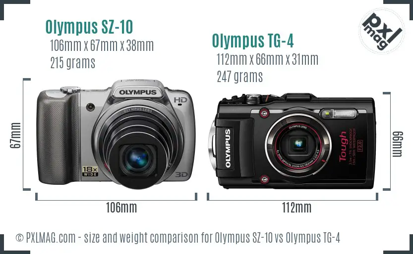 Olympus SZ-10 vs Olympus TG-4 size comparison