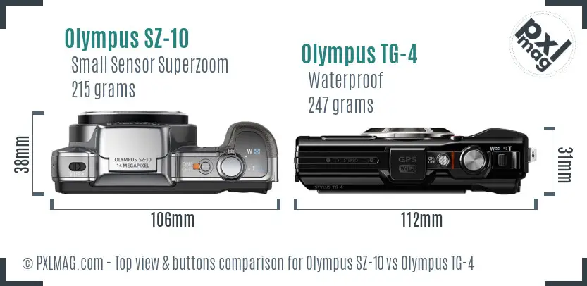 Olympus SZ-10 vs Olympus TG-4 top view buttons comparison