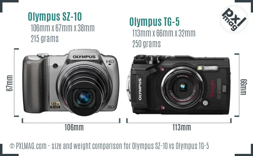 Olympus SZ-10 vs Olympus TG-5 size comparison