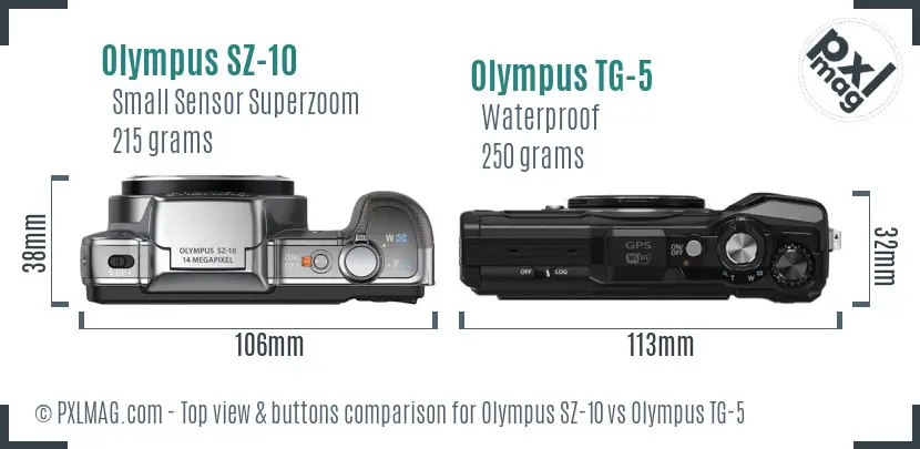 Olympus SZ-10 vs Olympus TG-5 top view buttons comparison
